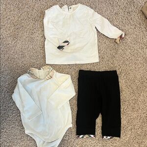 Burberry Ivory and Beige Baby Ensemble.  Bundle.